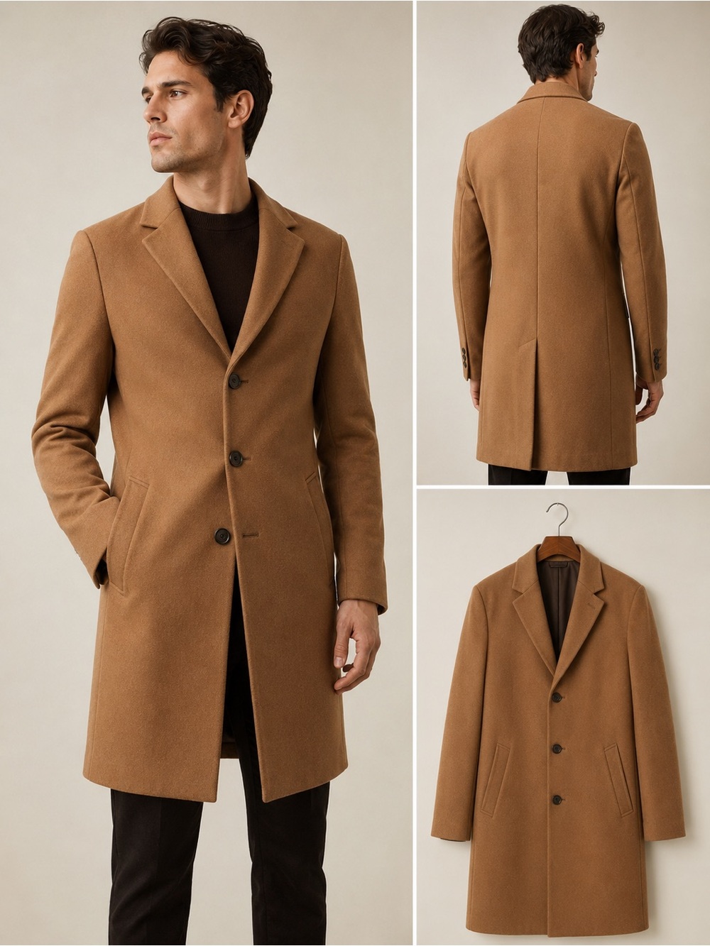 Mng MANGO Man Camel Brown Tailored Knee-Length Coat
